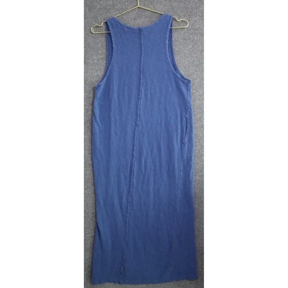 Free People Beach Dress Women Medium Blue Textured Cotton V Neck Slit Hem Maxi - Picture 2 of 5